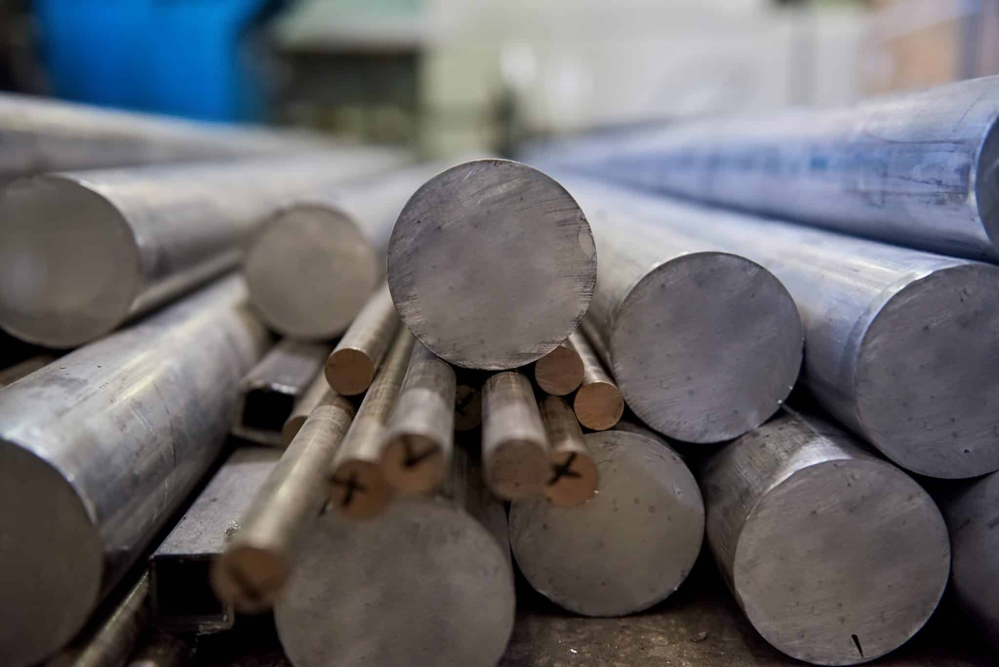 Pile of aluminium rods.